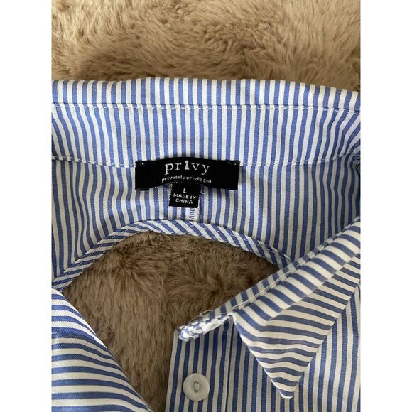 Privy Blue And White Striped Button-down Blouse‎ Top - Picture 2 of 5